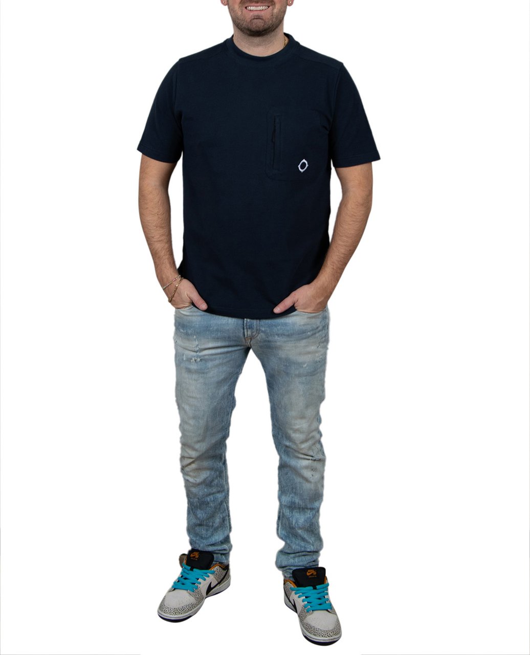 Ma.Strum SS Pique Pocket Tee Blauw