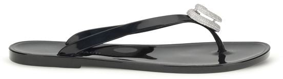 Mach&Mach MACH & MACH Black Rubber Flat Sandals Zwart