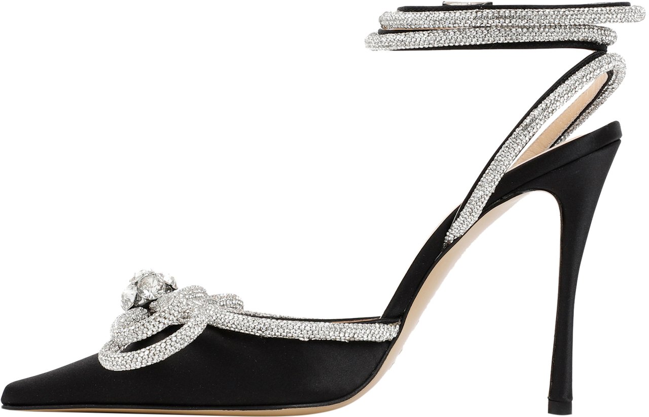 Mach&Mach Satin slingback with rhinestones Zwart