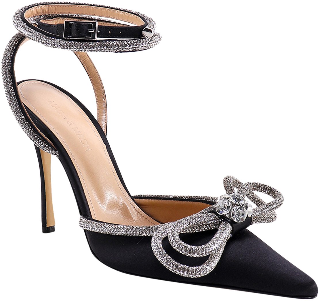 Mach&Mach Satin slingback with rhinestones Zwart