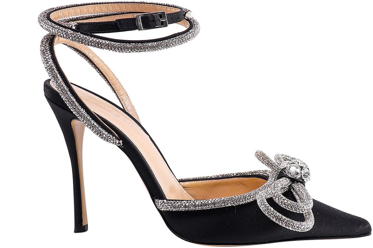 Mach&Mach Satin slingback with rhinestones Zwart