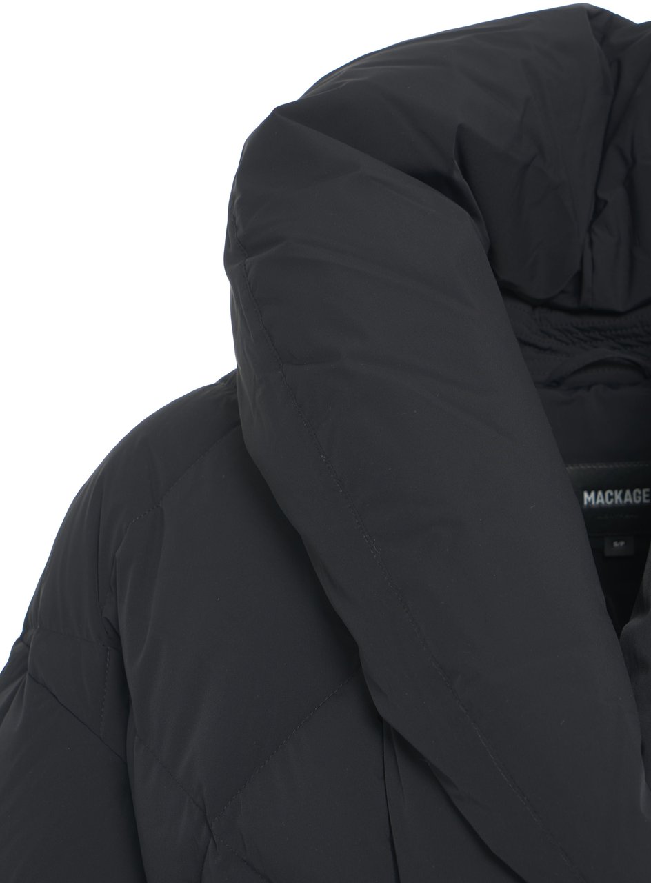 Mackage Down jacket with waist belt 'Olive' Zwart