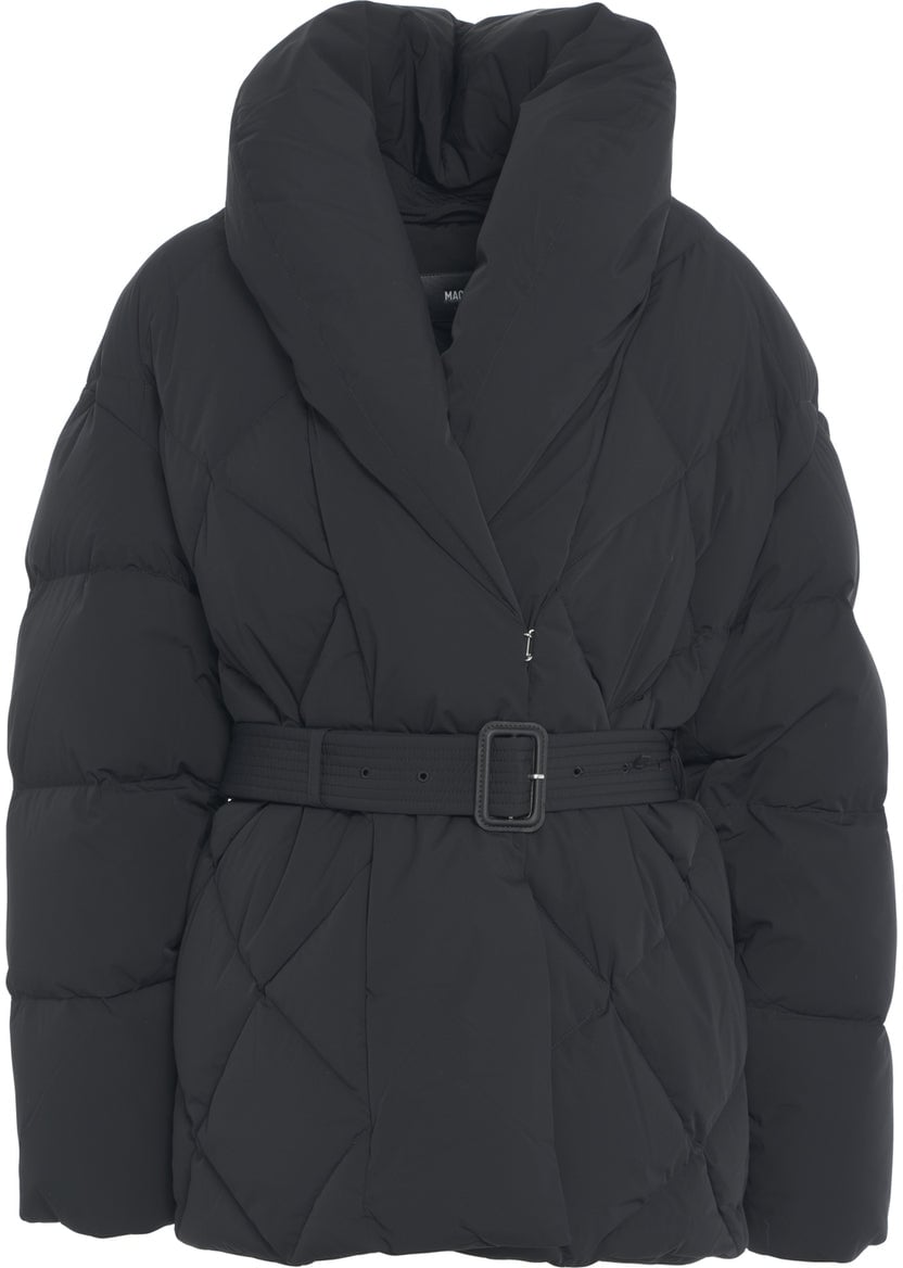 Mackage Down jacket with waist belt 'Olive' Zwart