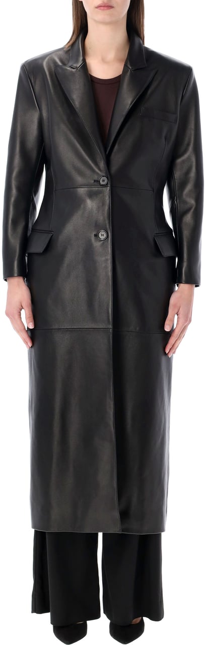 Magda Butrym Leather Coat Nero Zwart