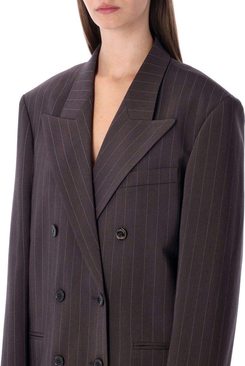 Magda Butrym Db Breast Pin Stripe Jacket Brown Pin Stripe Bruin