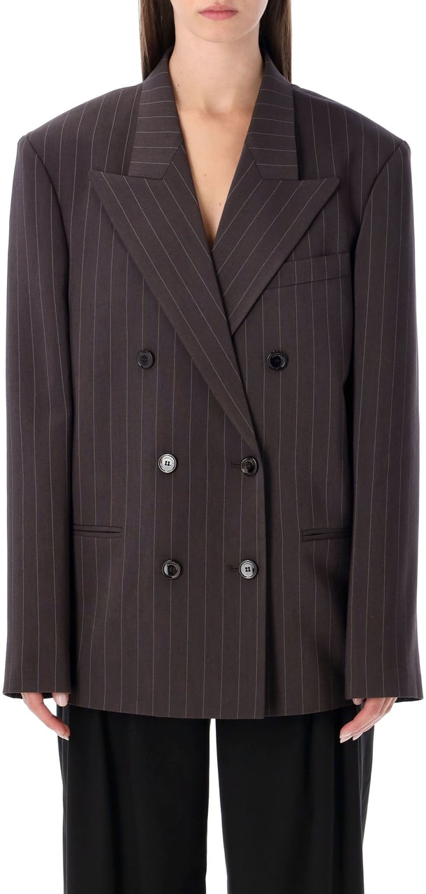 Magda Butrym Db Breast Pin Stripe Jacket Brown Pin Stripe Bruin