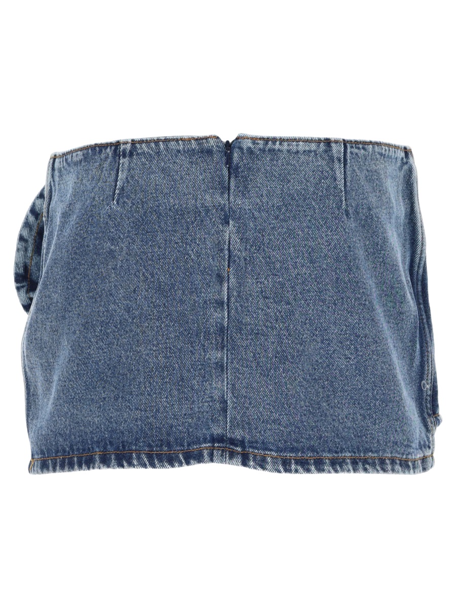 Magda Butrym Oversized Rolled Detail Cotton Denim Mini Skirt Grijs
