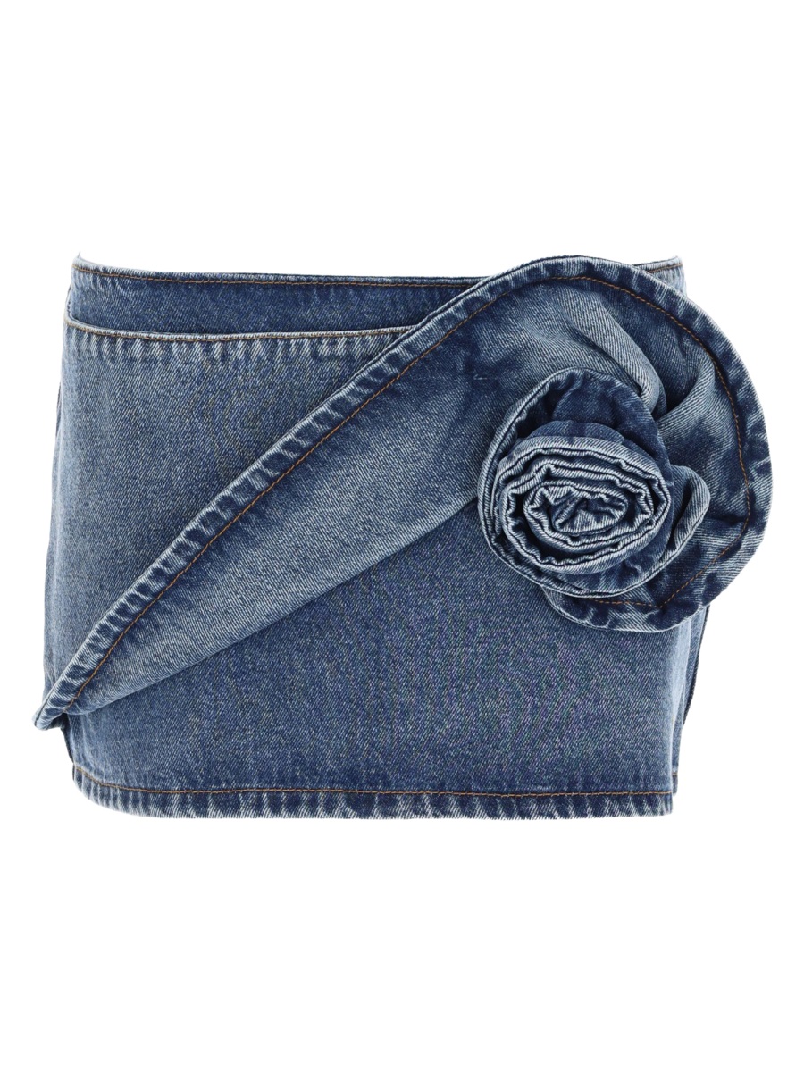 Magda Butrym Oversized Rolled Detail Cotton Denim Mini Skirt Grijs