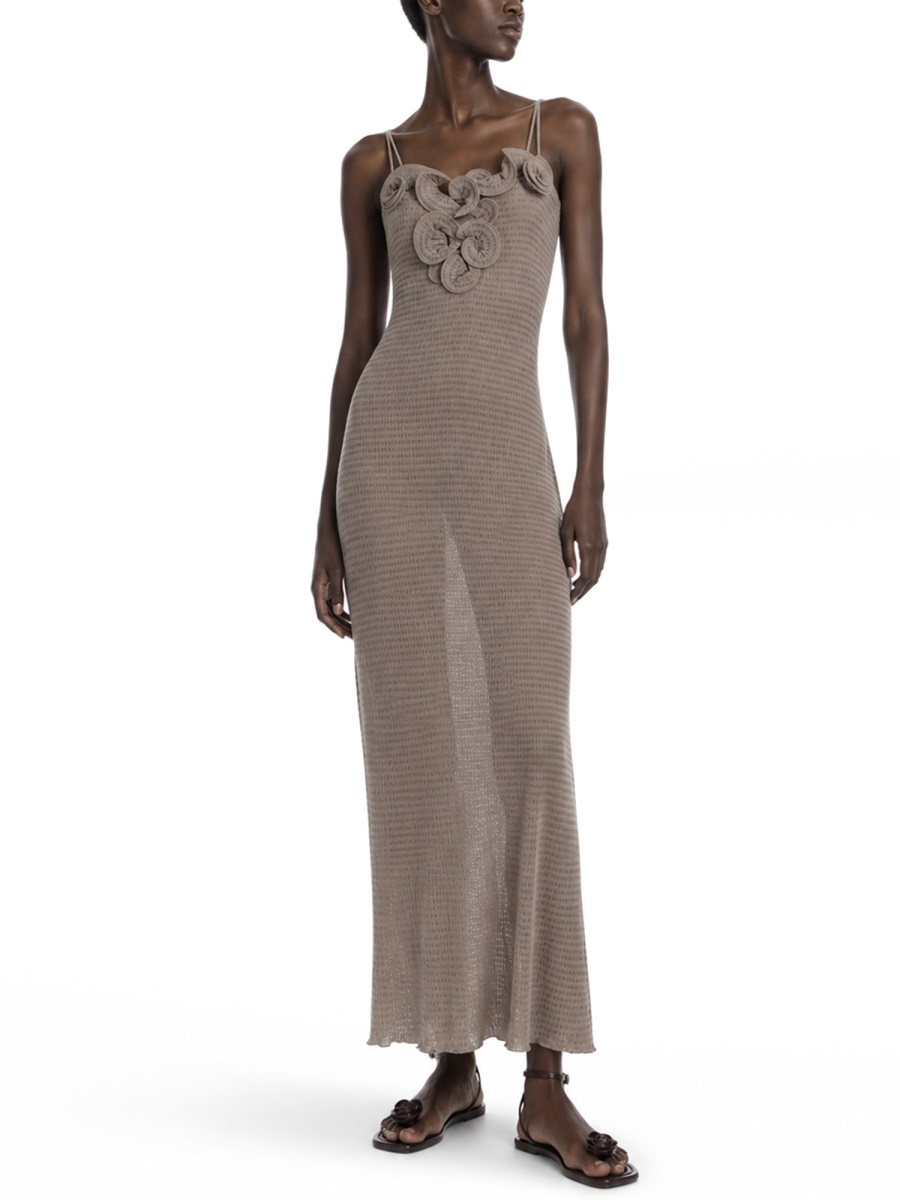 Magda Butrym Textured Knit Fitted Midi Dress Neutraal