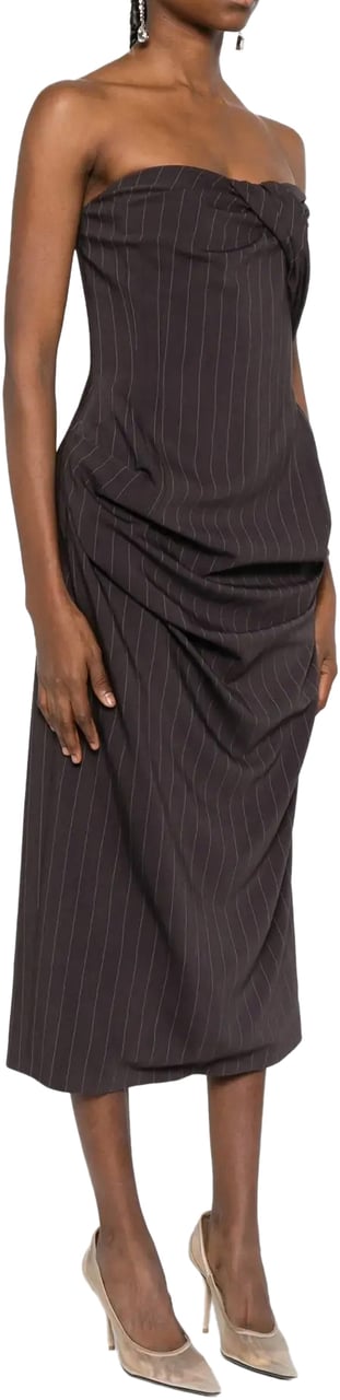 Magda Butrym Dress 16 Brown Stripes Rood