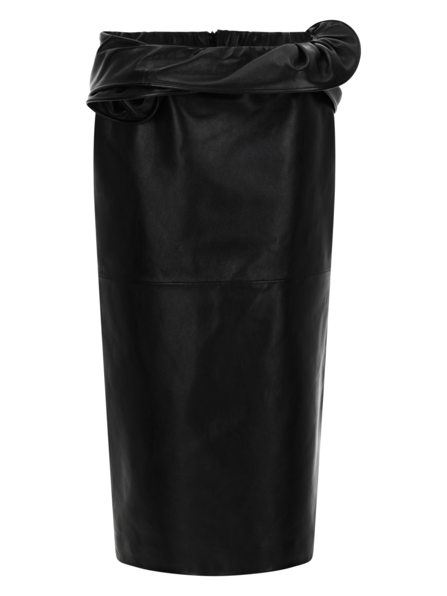 Magda Butrym Black Fitted Sheep Leather Midi Skirt Zwart