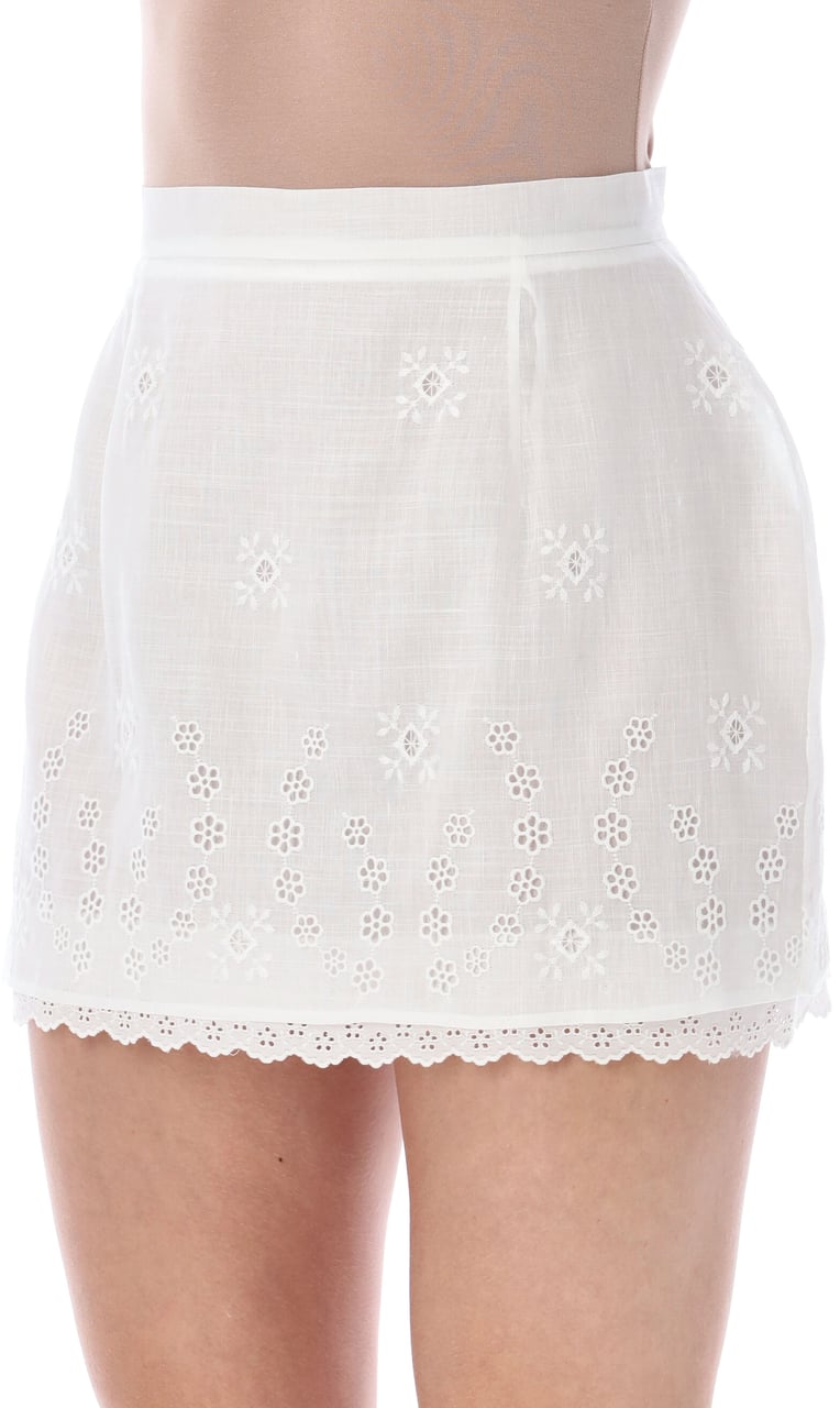 Magda Butrym Mini Skirt Cotton Broiderie Bianco Wit