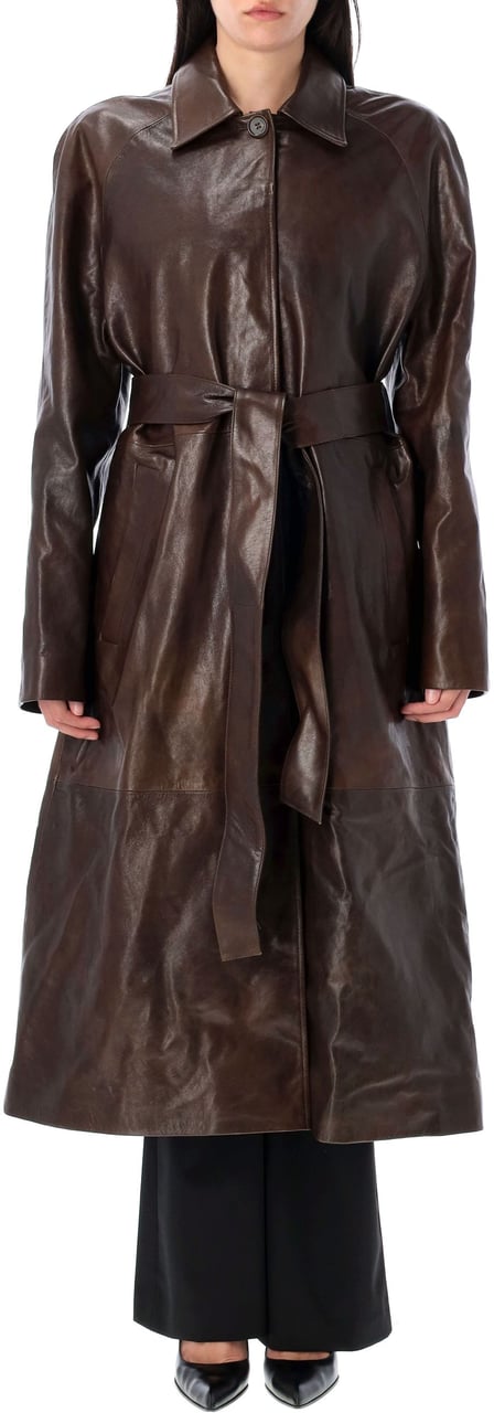 Magda Butrym Leather Trench Marrone Bruin