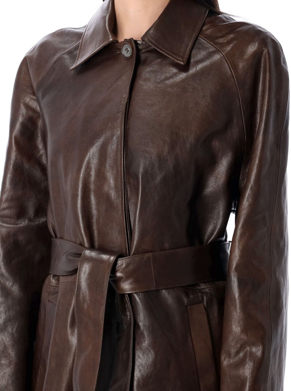 Magda Butrym Leather Trench Marrone Bruin