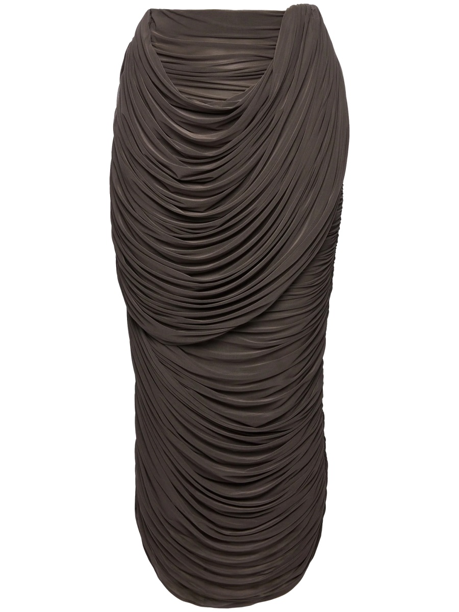 Magda Butrym Draped Ruched Smooth Cupro Midi Skirt Zwart