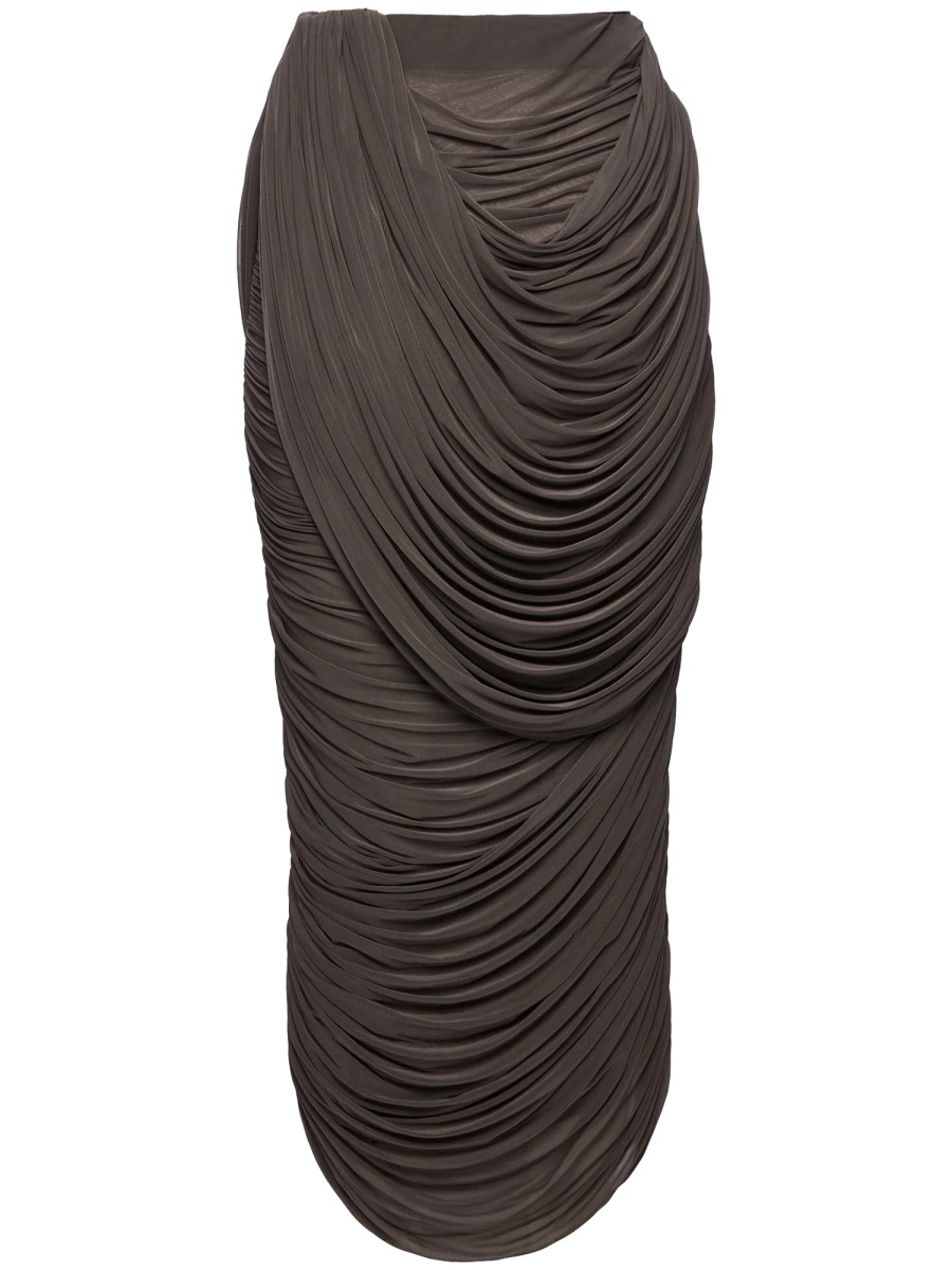 Magda Butrym Draped Ruched Smooth Cupro Midi Skirt Zwart