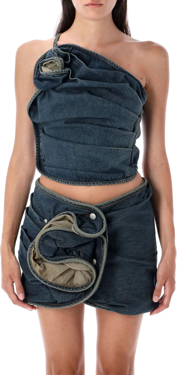 Magda Butrym Top Rose Denim Vintage Blue Blauw