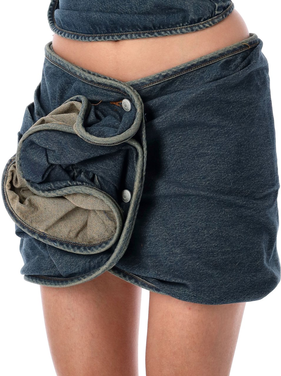 Magda Butrym Mini Skirt Rose Denim Vintage Blue Blauw