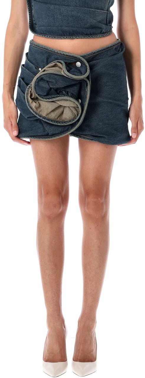 Magda Butrym Mini Skirt Rose Denim Vintage Blue Blauw