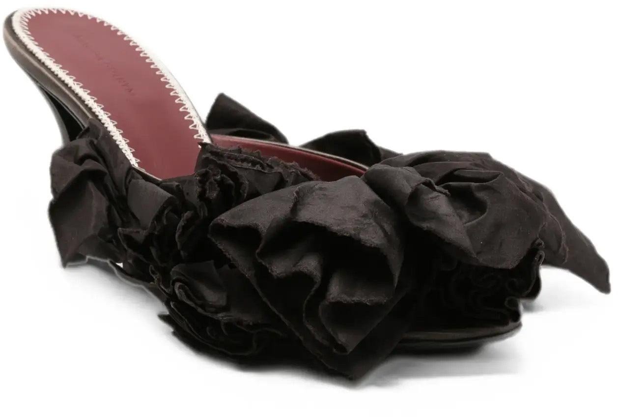 Magda Butrym Mules Brown Satin With Taffeta Flowers Bruin