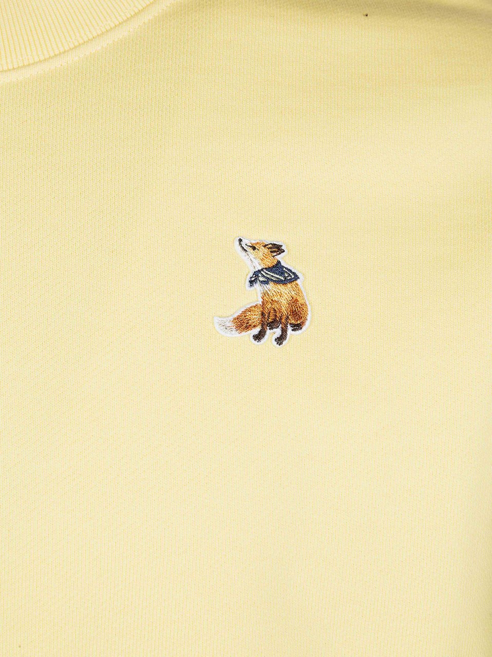 Maison Kitsuné Pastel Yellow Crewneck Fox Embroidered Sweatshirt Neutraal