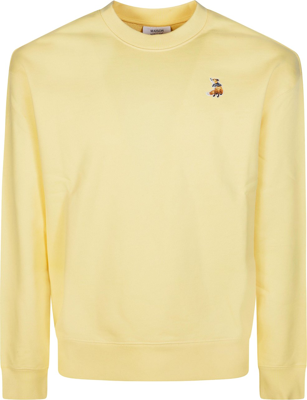 Maison Kitsuné Pastel Yellow Crewneck Fox Embroidered Sweatshirt Neutraal