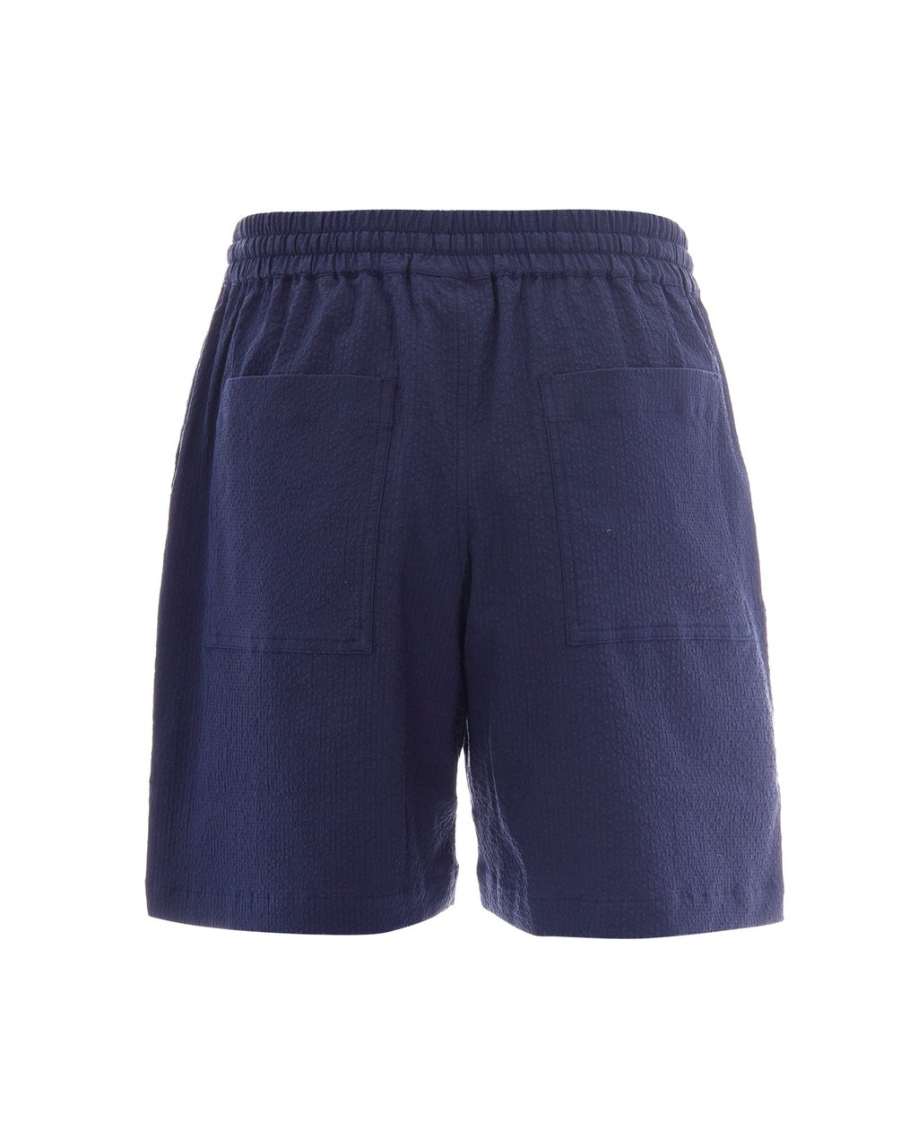 Maison Kitsuné Elasticated Seersucker Shorts with Handwritten Detail Blauw