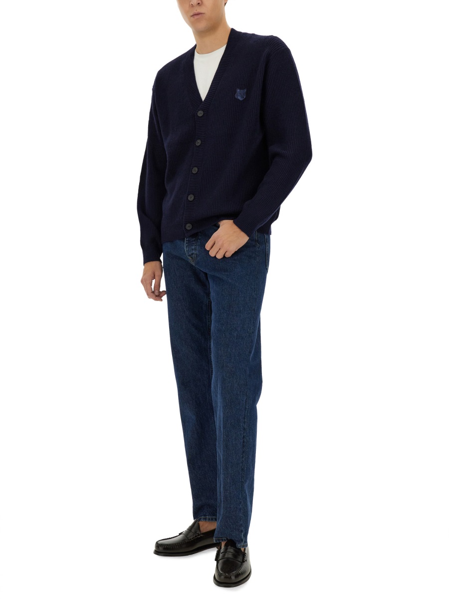 Maison Kitsuné RIBBED CARDIGAN Blauw