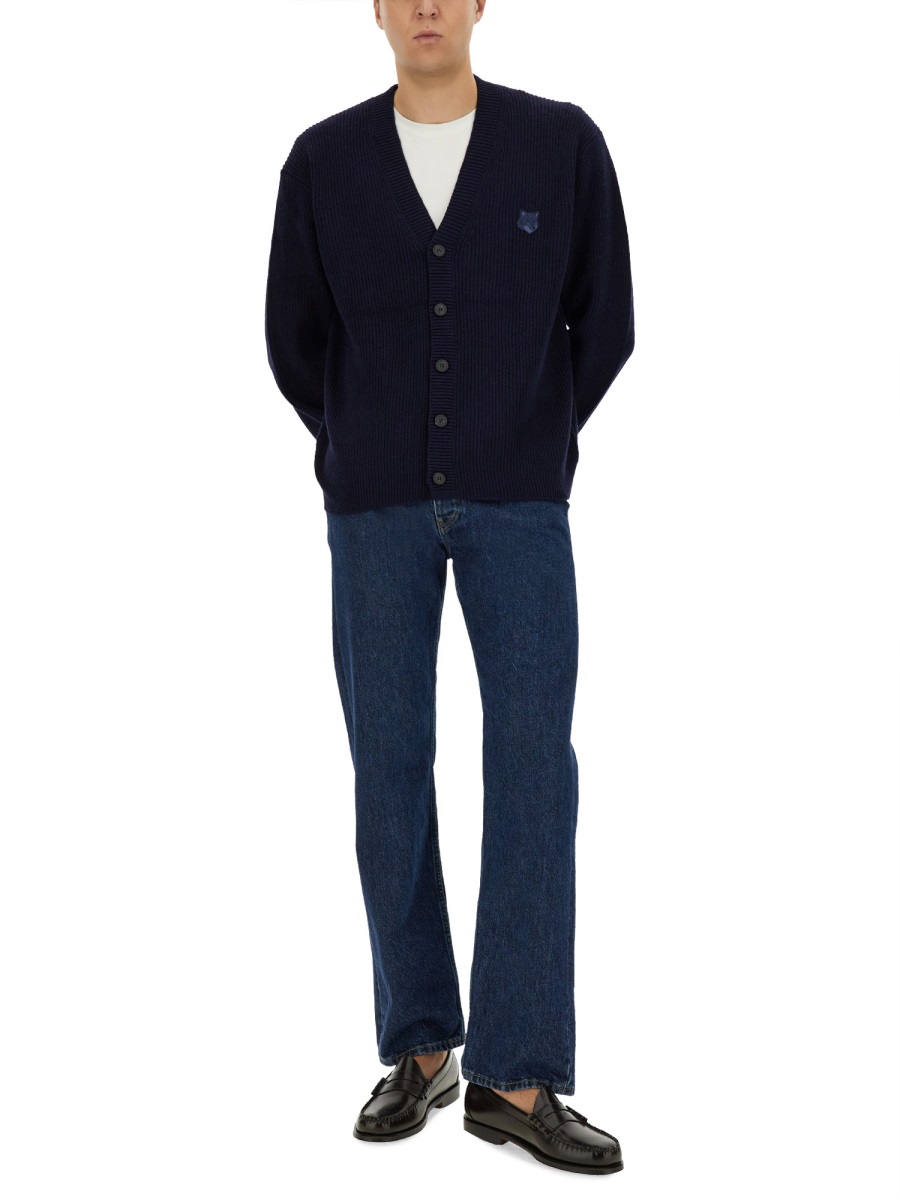 Maison Kitsuné RIBBED CARDIGAN Blauw