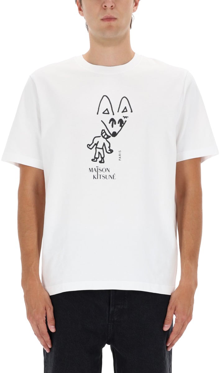 Maison Kitsuné "PARTY FOX COMFORT" T-SHIRT Wit
