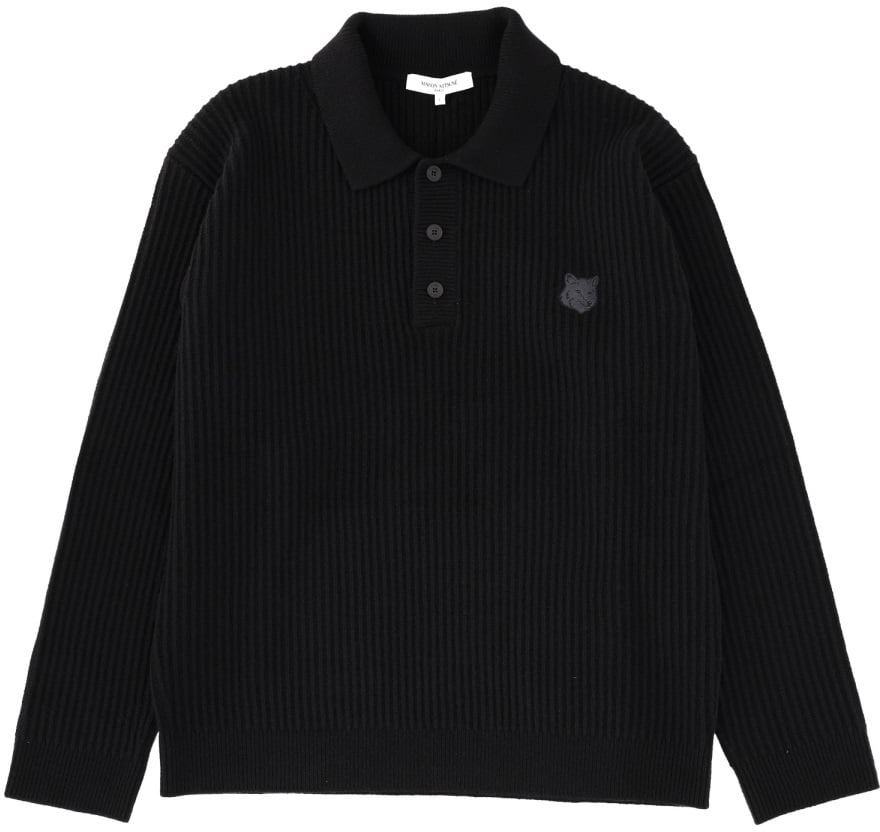 Maison Kitsuné LONG-SLEEVED POLO SHIRT Zwart