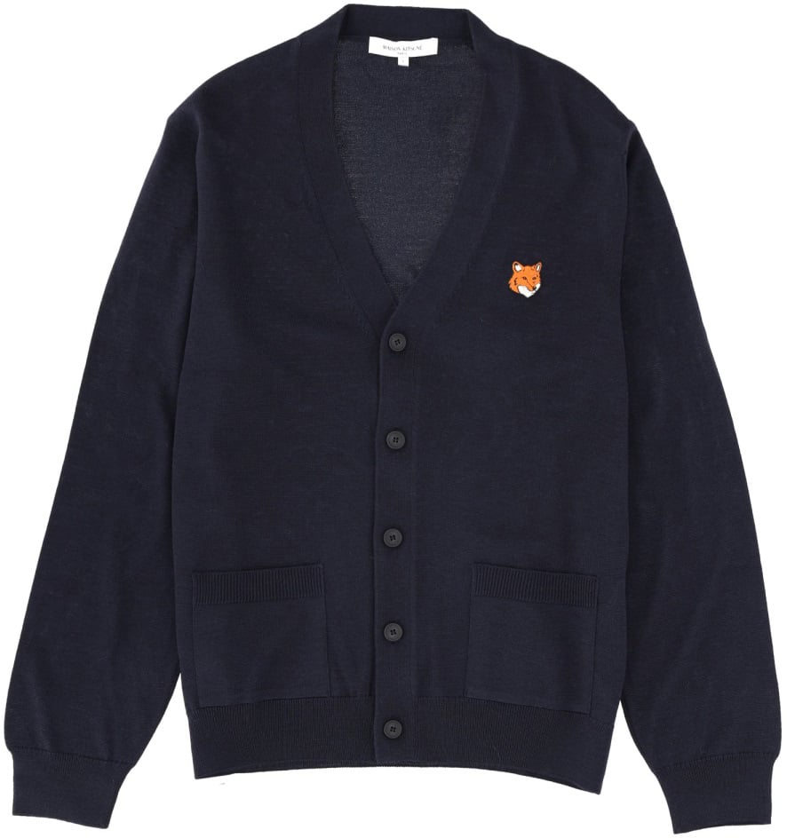 Maison Kitsuné "FOX HEAD" CARDIGAN Blauw