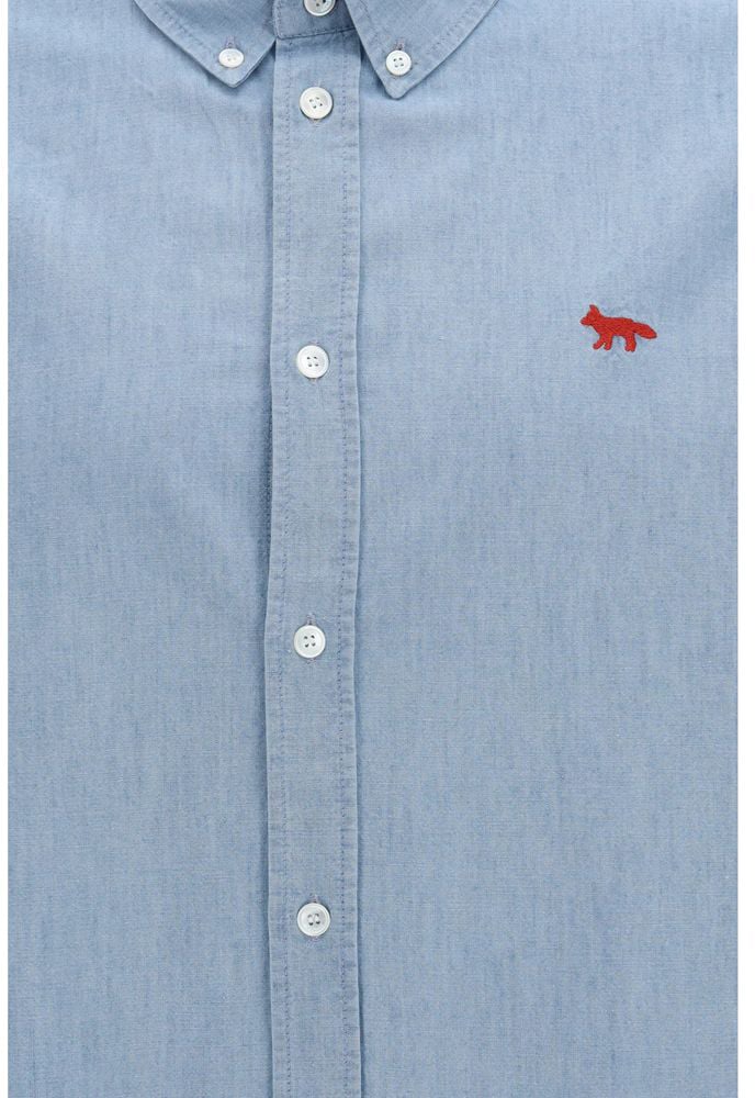 Maison Kitsuné Maison Kitsuné Blue Cotton Shirt Blauw