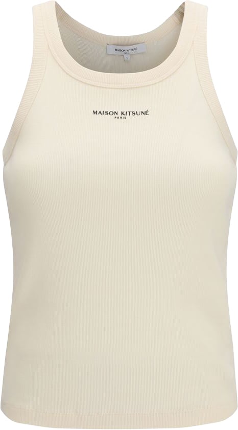 Maison Kitsuné Maison Kitsuné Beige Cotton Sleeveles T-Shirt Beige