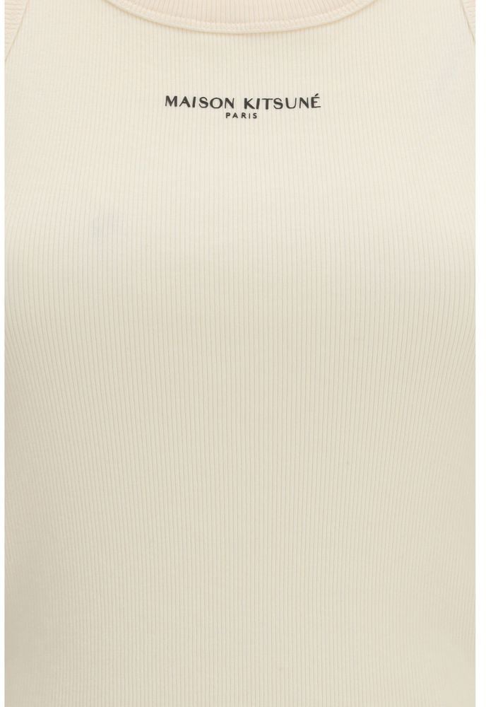 Maison Kitsuné Maison Kitsuné Beige Cotton Sleeveles T-Shirt Beige