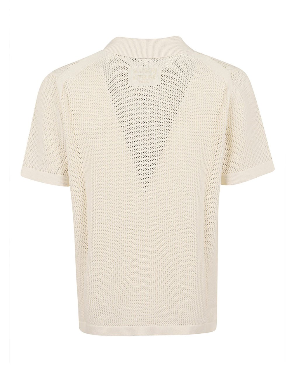 Maison Kitsuné Open Knit Cardigan with Shirt Collar and Embroidered Detail Neutraal