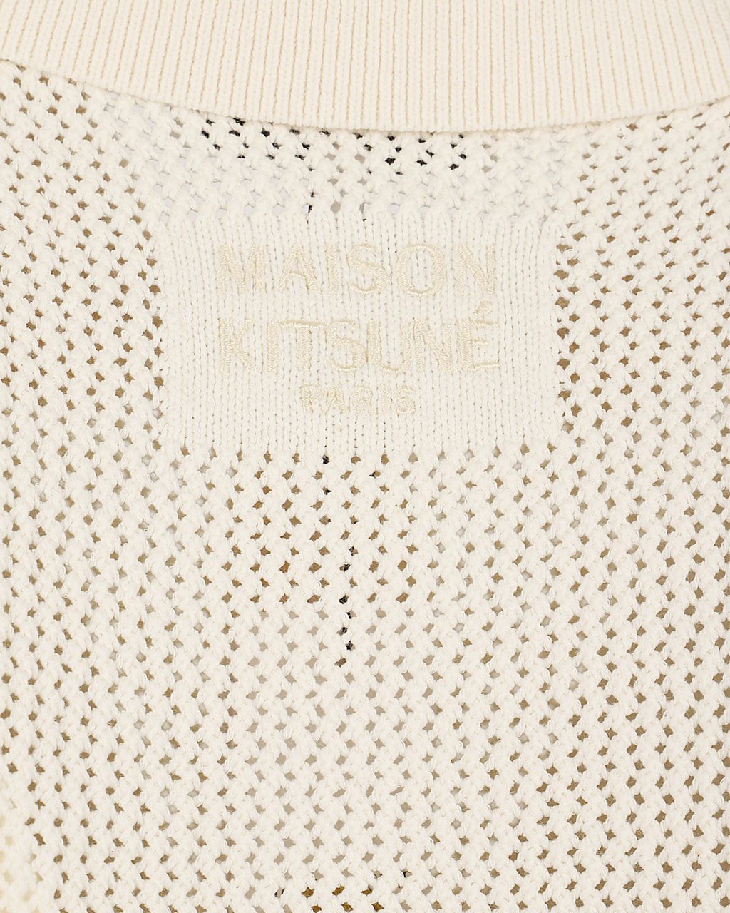 Maison Kitsuné Open Knit Cardigan with Shirt Collar and Embroidered Detail Neutraal