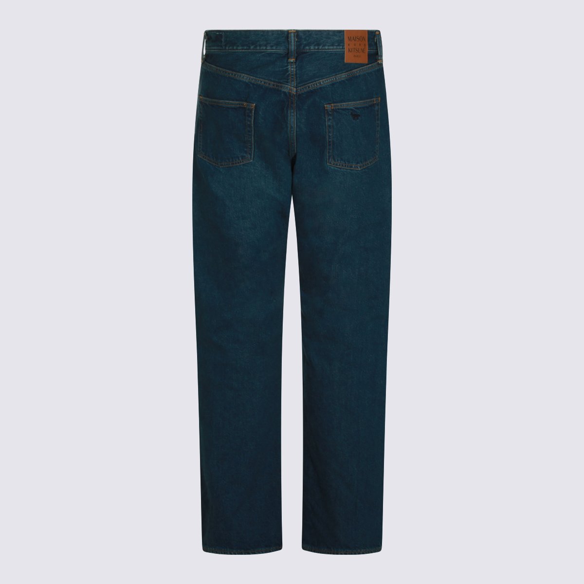 Maison Kitsuné Straight-Leg Denim Jeans With Copper Rivets And Leather Patch Blauw