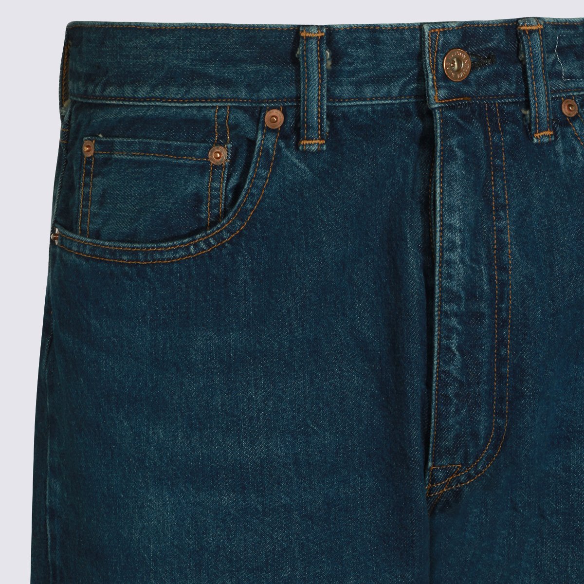 Maison Kitsuné Straight-Leg Denim Jeans With Copper Rivets And Leather Patch Blauw