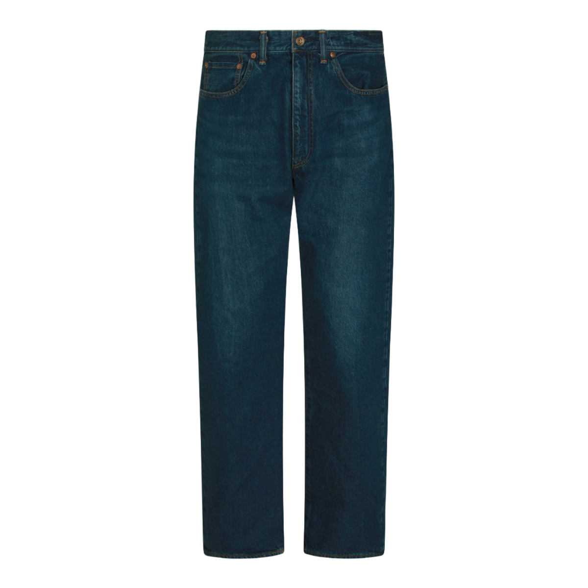 Maison Kitsuné Straight-Leg Denim Jeans With Copper Rivets And Leather Patch Blauw