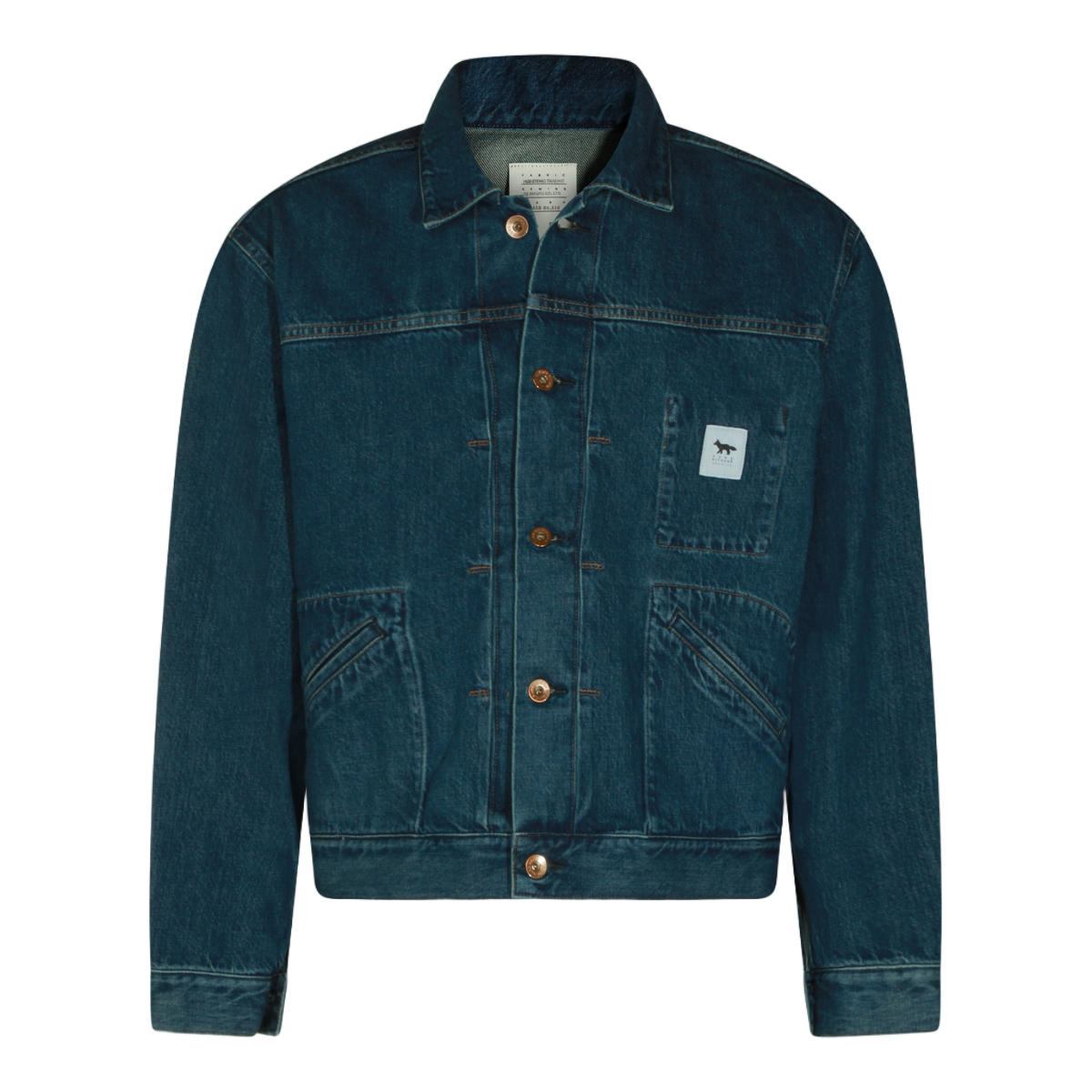 Maison Kitsuné Classic Denim Jacket With Structured Collar And Vintage Wash Blauw