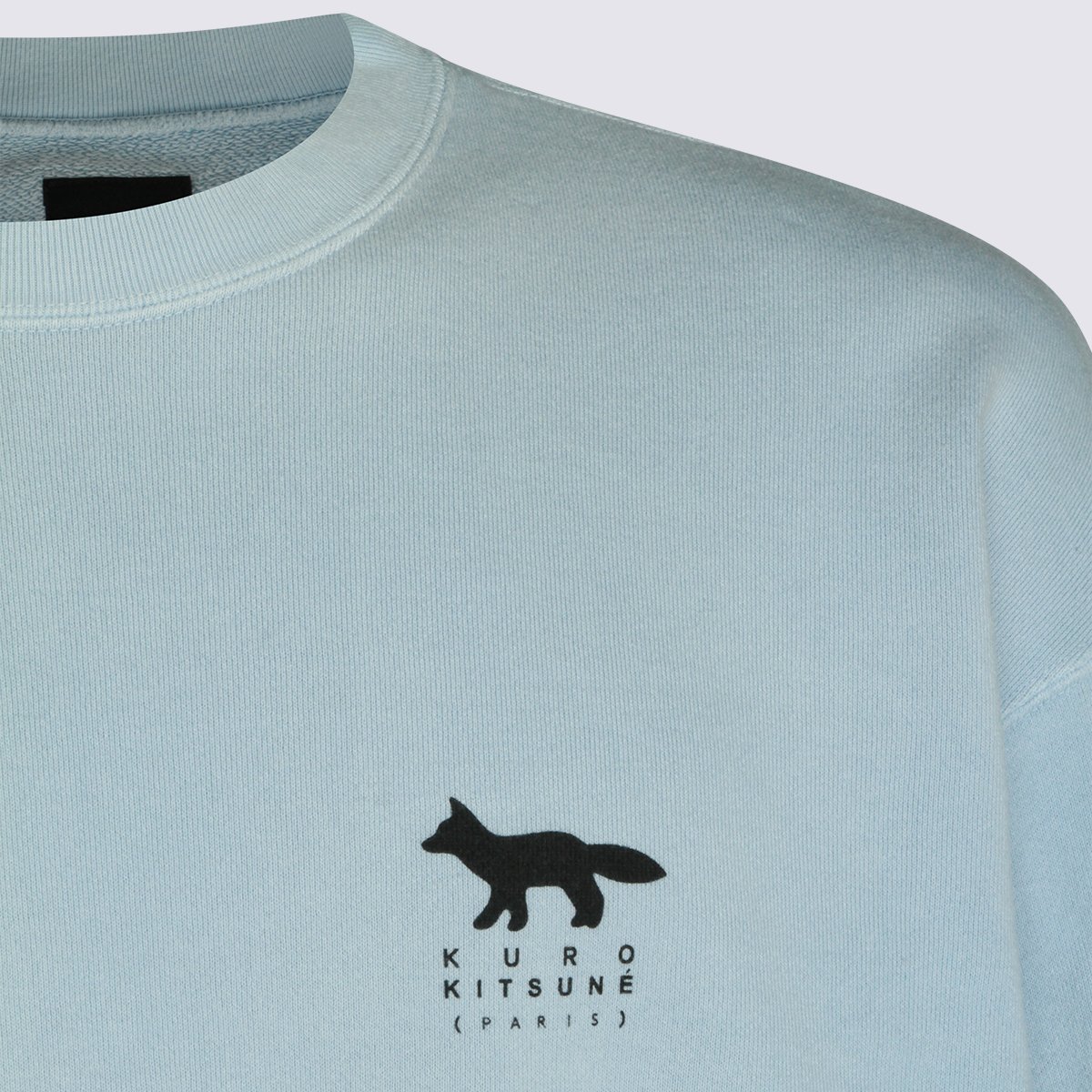 Maison Kitsuné Light Blue Crew Neck Sweater With Ribbed Cuffs And Embroidered Detail Blauw