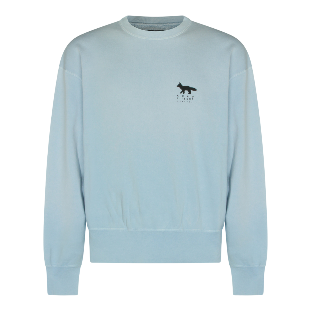 Maison Kitsuné Light Blue Crew Neck Sweater With Ribbed Cuffs And Embroidered Detail Blauw