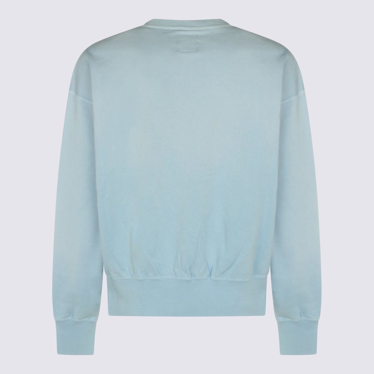Maison Kitsuné Light Blue Crew Neck Sweater With Ribbed Cuffs And Embroidered Detail Blauw