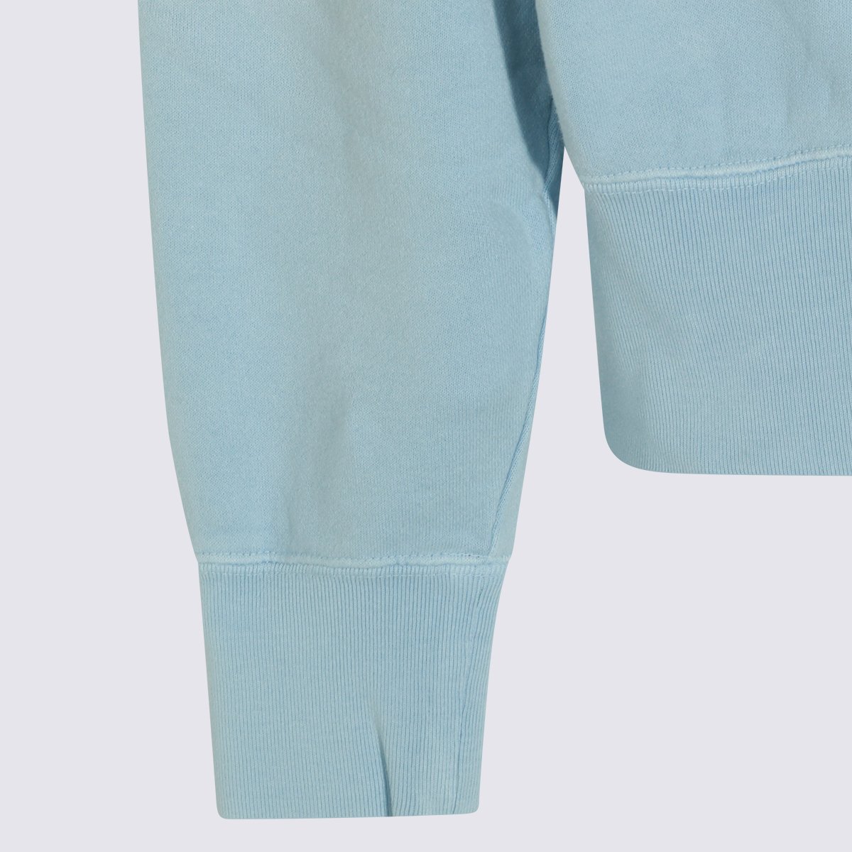 Maison Kitsuné Light Blue Crew Neck Sweater With Ribbed Cuffs And Embroidered Detail Blauw