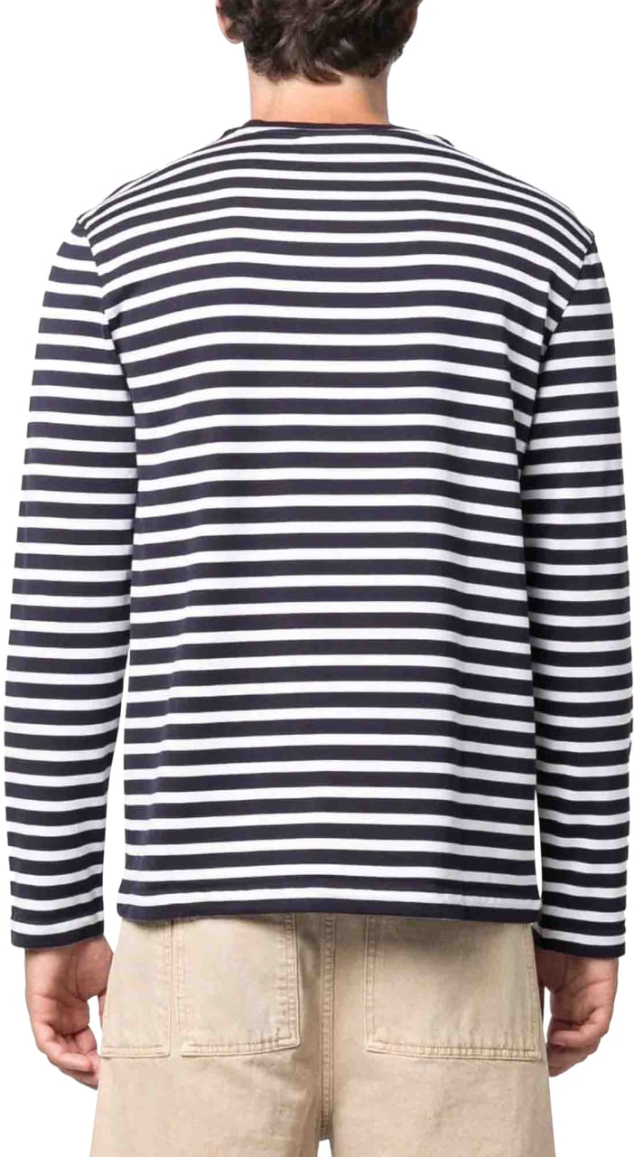 Maison Kitsuné Fox Logo Striped T-shirt Blauw