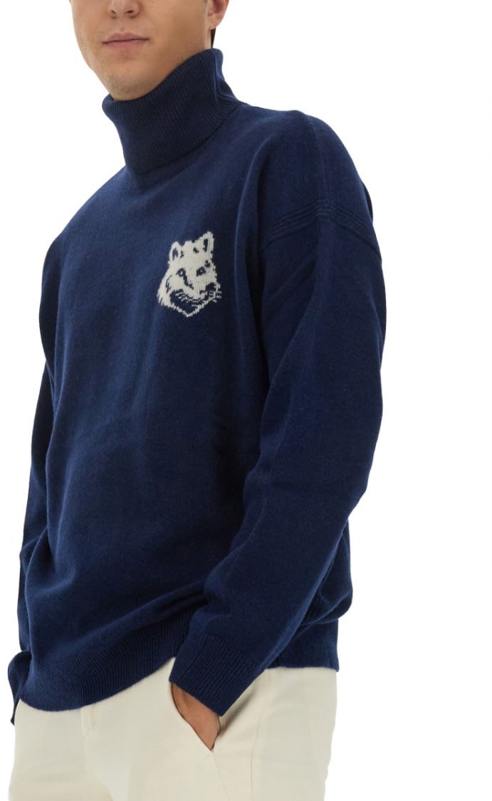 Maison Kitsuné Fox Head Jersey Blauw