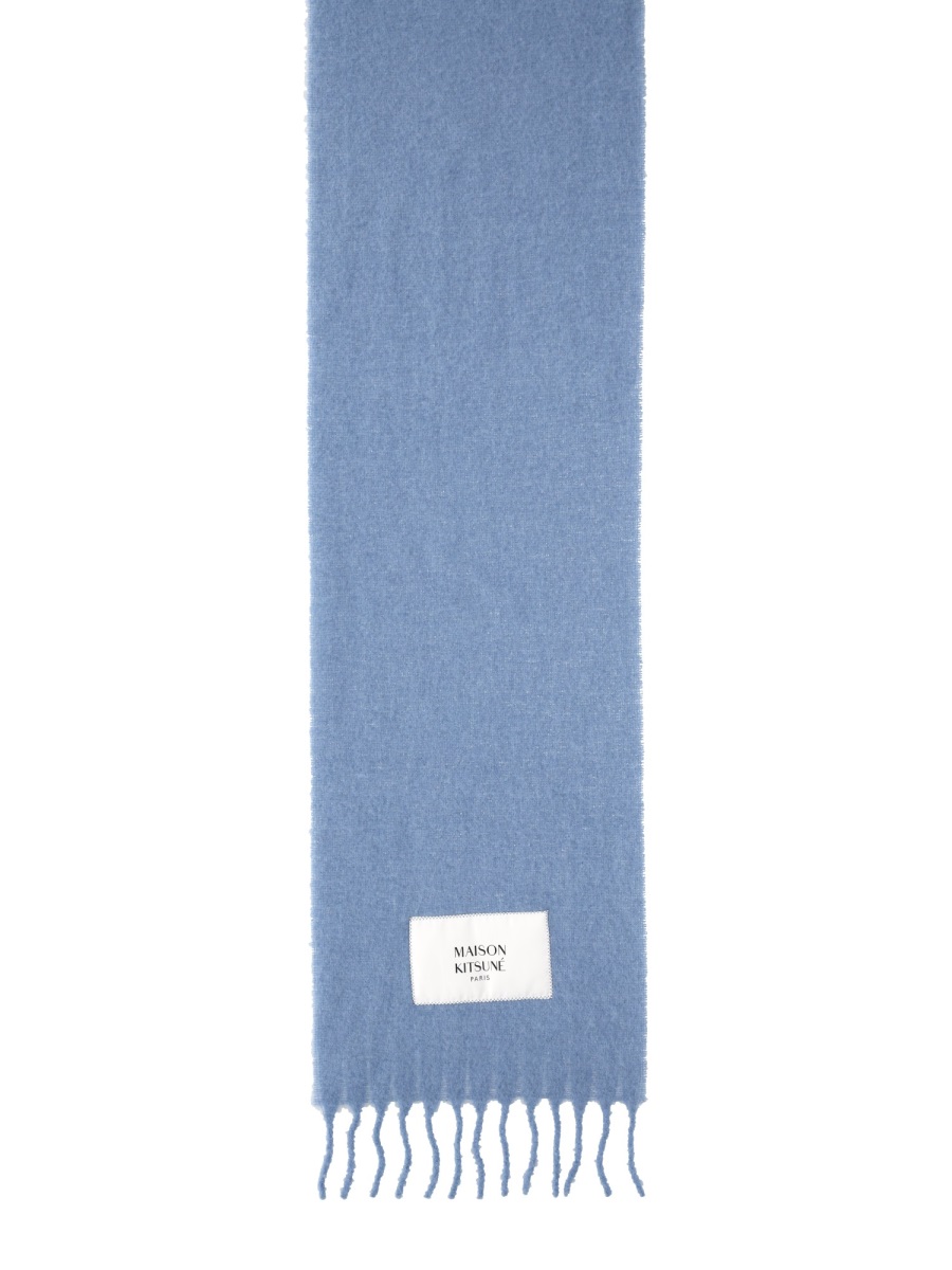Maison Kitsuné Light Blue Alpaca Fringed Scarf Blauw