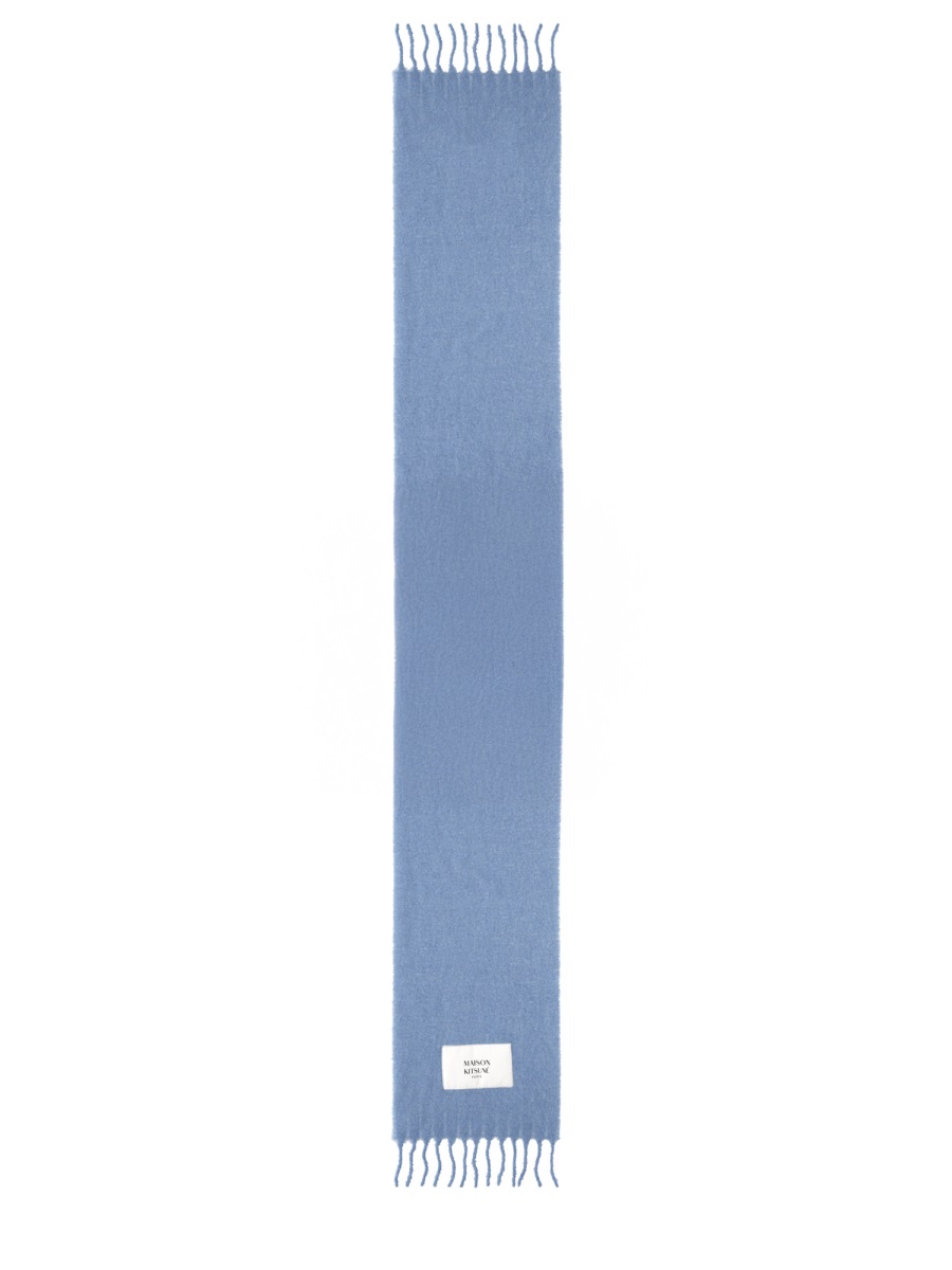 Maison Kitsuné Light Blue Alpaca Fringed Scarf Blauw