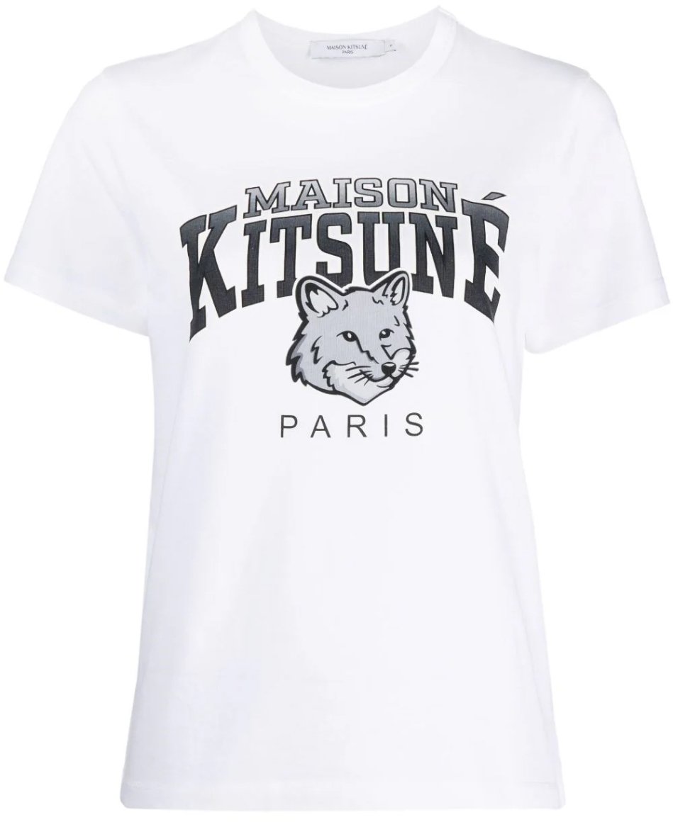 Maison Kitsuné Campus Fox Logo T-shirt Wit